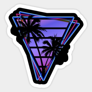 Retrowave style palm tree sunset Stormy Blue Sticker